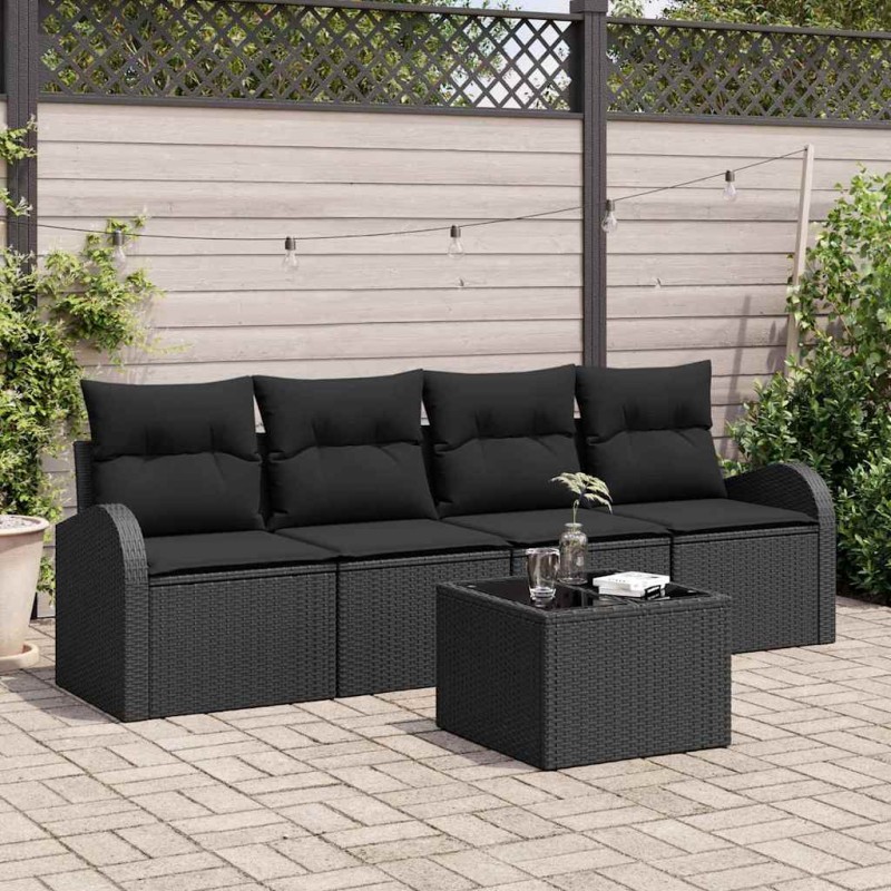 vidaXL Set Divano da Giardino da 5 Pezzi con Cuscini Nero Rattan Sintetico