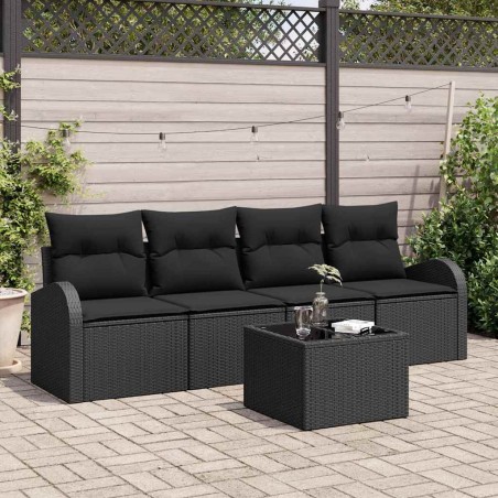 vidaXL Set Divano da Giardino da 5 Pezzi con Cuscini Nero Rattan Sintetico