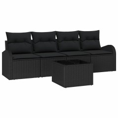 vidaXL Set Divano da Giardino da 5 Pezzi con Cuscini Nero Rattan Sintetico