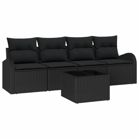 vidaXL Set Divano da Giardino da 5 Pezzi con Cuscini Nero Rattan Sintetico