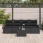 vidaXL Set Divano da Giardino da 5 Pezzi con Cuscini Nero Rattan Sintetico