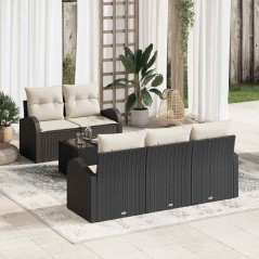 vidaXL Set Divano da Giardino 6 Pezzi con Cuscini Nero Polyrattan