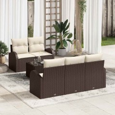 vidaXL Set Divano da Giardino 6 Pezzi con Cuscini Marrone Polyrattan