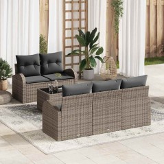 vidaXL Set Divano Giardino 6 Pezzi con Cuscini Grigio in Rattan Sintetico