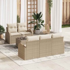vidaXL Set di divani da giardino 6 Pezzi con cuscini Beige Rattan