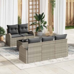 vidaXL Set divani giardino 6 pezzi con cuscini grigio chiaro polyrattan