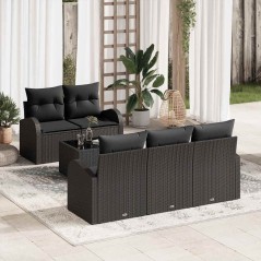 vidaXL Set di divani da giardino 6 pezzi con cuscini neri in polyrattan