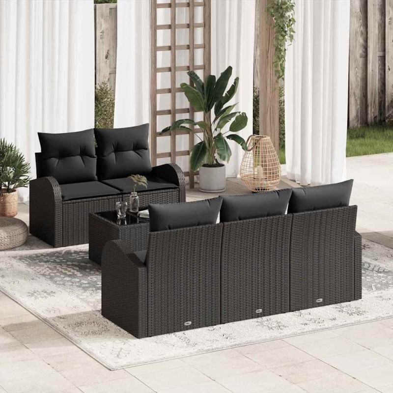 vidaXL Set di divani da giardino 6 pezzi con cuscini neri in polyrattan
