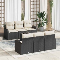 vidaXL Set divani giardino 7 pezzi con cuscini neri in polyrattan
