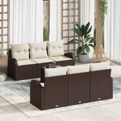 vidaXL Set di divani da giardino 7 Pezzi con cuscini Marrone Polyrattan