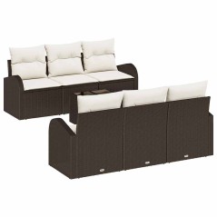 vidaXL Set di divani da giardino 7 Pezzi con cuscini Marrone Polyrattan