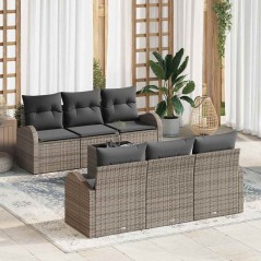 vidaXL Set Divano da Giardino 7 Pezzi con Cuscini Rattan Poliestere Grigio