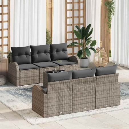 vidaXL Set Divano da Giardino 7 Pezzi con Cuscini Rattan Poliestere Grigio
