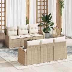 vidaXL Set Divano da Giardino 7 Pezzi con Cuscini Beige Rattan Polietileno
