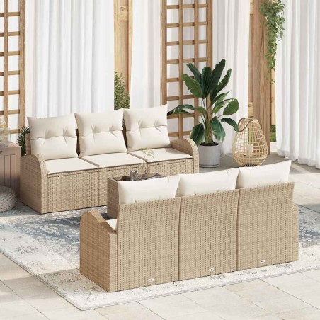 vidaXL Set Divano da Giardino 7 Pezzi con Cuscini Beige Rattan Polietileno