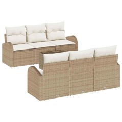 vidaXL Set Divano da Giardino 7 Pezzi con Cuscini Beige Rattan Polietileno