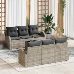 vidaXL Set Divano Giardino 7 Pz con Cuscini Grigio Chiaro Rattan Sintetico