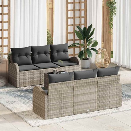 vidaXL Set Divano Giardino 7 Pz con Cuscini Grigio Chiaro Rattan Sintetico