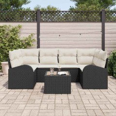 vidaXL Set Divano Giardino 7 Pezzi Con Cuscini Nero Polyrattan