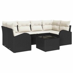 vidaXL Set Divano Giardino 7 Pezzi Con Cuscini Nero Polyrattan
