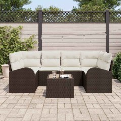 vidaXL Set Divano da Giardino 7 Pezzi con Cuscini Marrone Polirattan