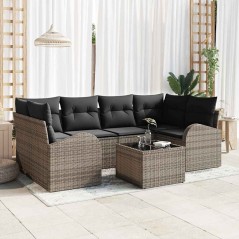 vidaXL Set di 7 Pezzi di Divani da Giardino con Cuscini Grigio in Polyrattan