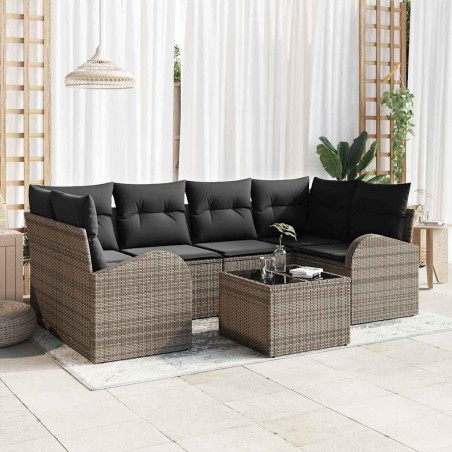 vidaXL Set di 7 Pezzi di Divani da Giardino con Cuscini Grigio in Polyrattan