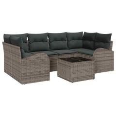 vidaXL Set di 7 Pezzi di Divani da Giardino con Cuscini Grigio in Polyrattan