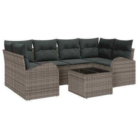 vidaXL Set di 7 Pezzi di Divani da Giardino con Cuscini Grigio in Polyrattan