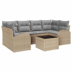 vidaXL Set Divano da Giardino di 7 Pezzi con Cuscini Beige in Rattan Poliestere