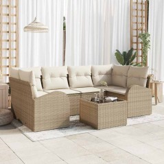 vidaXL Set Divano da Giardino 7 Pezzi con Cuscini Beige Polyrattan