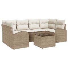 vidaXL Set Divano da Giardino 7 Pezzi con Cuscini Beige Polyrattan