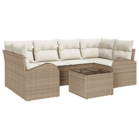 vidaXL Set Divano da Giardino 7 Pezzi con Cuscini Beige Polyrattan