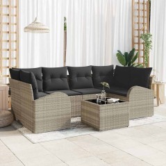 vidaXL Set Divano da Giardino 7 Pezzi con Cuscini Grigio Chiaro in Rattan Sintetico