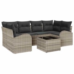 vidaXL Set Divano da Giardino 7 Pezzi con Cuscini Grigio Chiaro in Rattan Sintetico