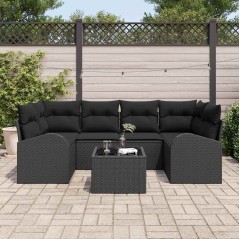 vidaXL Set Divano da Giardino 7 Pezzi con Cuscini Nero Polyrattan