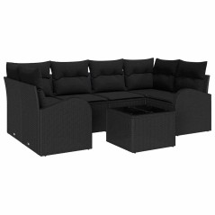 vidaXL Set Divano da Giardino 7 Pezzi con Cuscini Nero Polyrattan
