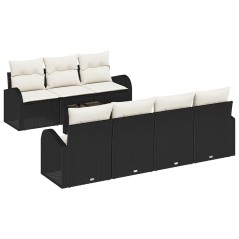 vidaXL Set di Divani da Giardino da 8 Pezzi con Cuscini Nero in Rattan Polimerico