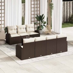 vidaXL Set di divani da giardino 8 pezzi con cuscini Marrone Rattan
