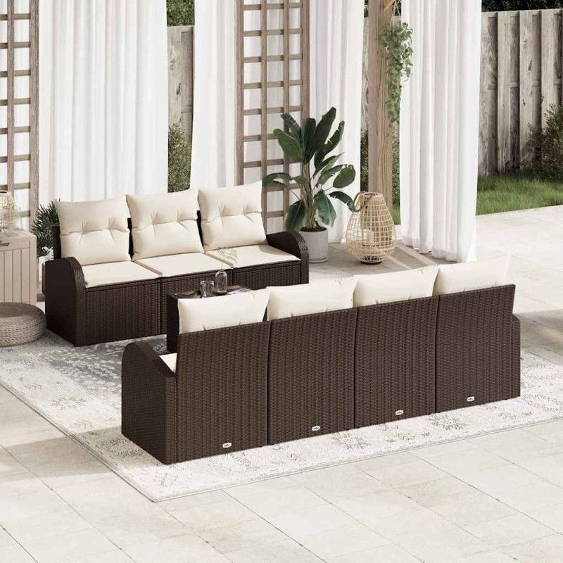 vidaXL Set di divani da giardino 8 pezzi con cuscini Marrone Rattan vidaXL Set di divani da giardino 8 pezzi con cuscini Marrone Rattan