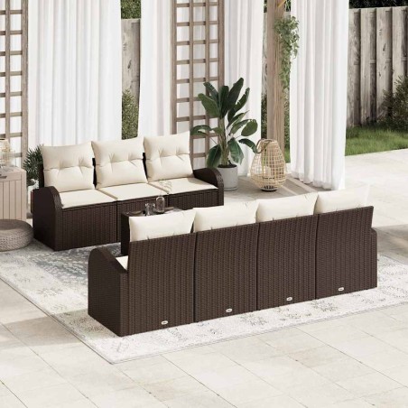 vidaXL Set di divani da giardino 8 pezzi con cuscini Marrone Rattan
