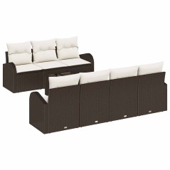 vidaXL Set di divani da giardino 8 pezzi con cuscini Marrone Rattan