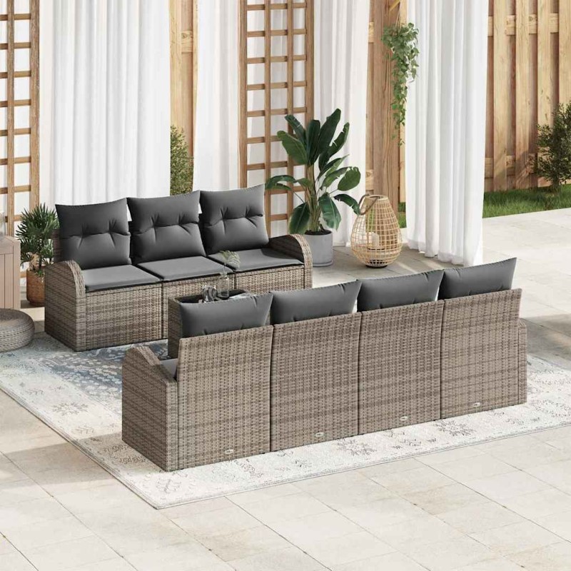 vidaXL Set divani giardino con cuscini 8 pezzi grigio polyrattan vidaXL Set divani giardino con cuscini 8 pezzi grigio polyrattan