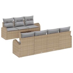 vidaXL Set di divano da giardino 8 pezzi con cuscini Beige Poly Rattan