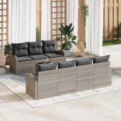 vidaXL Set divani giardino 8 pezzi con cuscini grigio chiaro in polyrattan