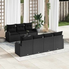 vidaXL Set di 8 Divani da Giardino con Cuscini Nero Polyrattan