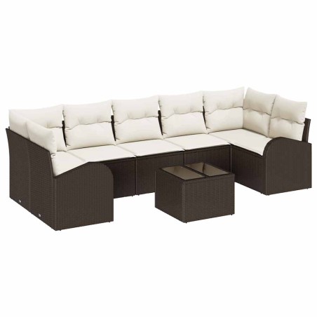 vidaXL Set Divano da Giardino a 8 Pezzi con Cuscini in Rattan Polietilene Marrone