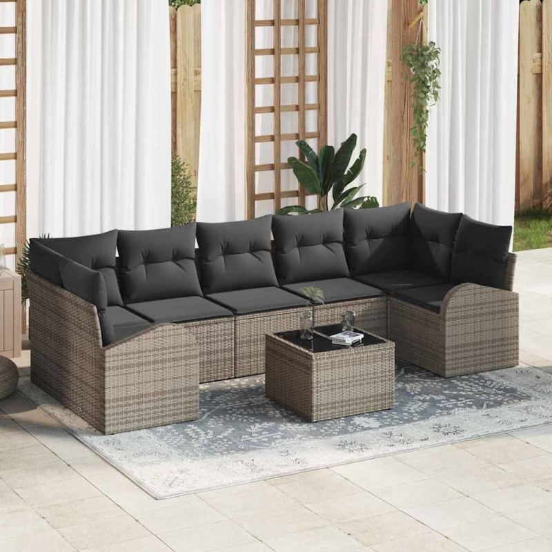 vidaXL Set Divano da Giardino 8 Pezzi con Cuscini Grigio Polirattan