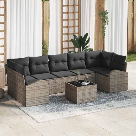 vidaXL Set Divano da Giardino 8 Pezzi con Cuscini Grigio Polirattan