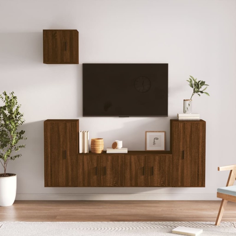 Set Mobili Porta TV 5 pz Rovere Marrone in Legno Multistrato Set Mobili Porta TV 5 pz Rovere Marrone in Legno Multistrato